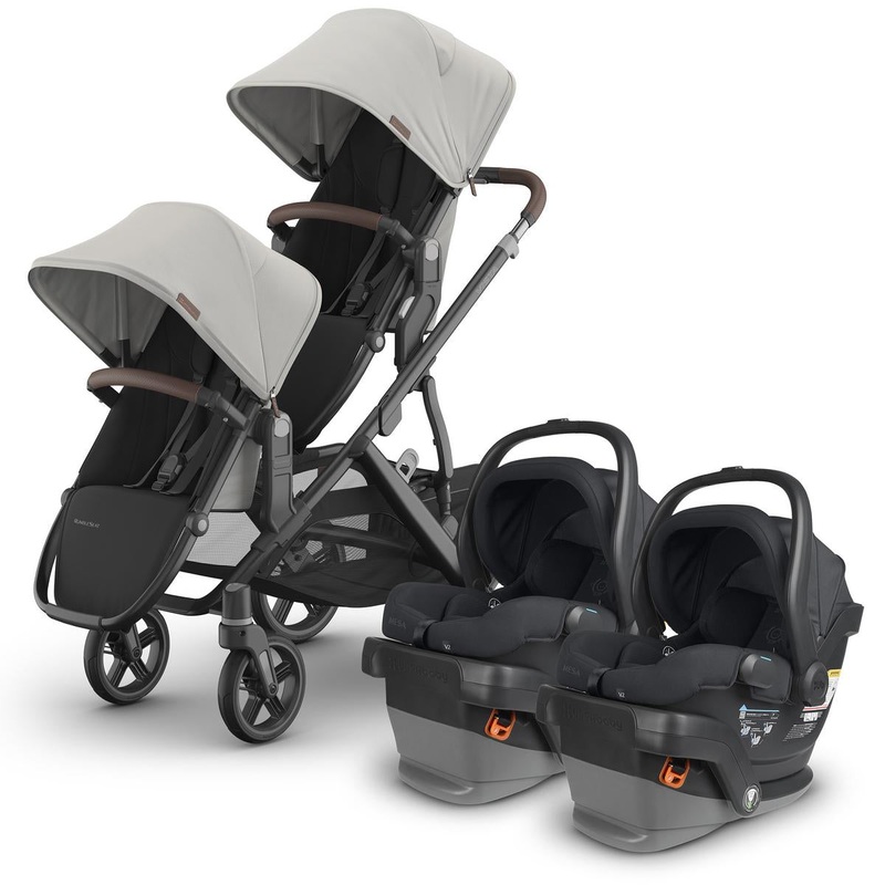 UPPAbaby Vista V3 Twin Stroller with RumbleSeat V3 + Mesa V2 Travel System Bundle – Savannah / Jake