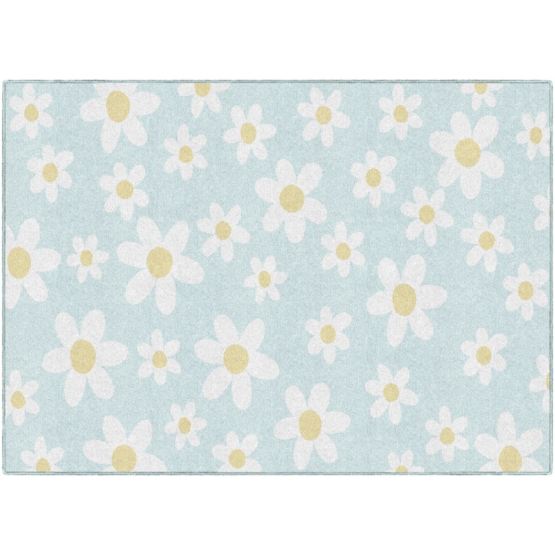 White Daisies On Blue Rug By Schoolgirl Style