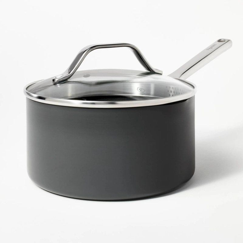 3qt Nonstick Hard Anodized Aluminum Sauce Pan with Lid Dark Gray