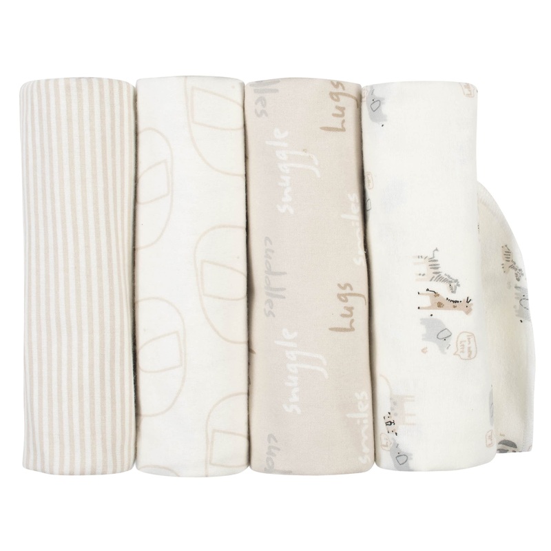 4-Pack Neutral Safari Flannel Receiving Blankets