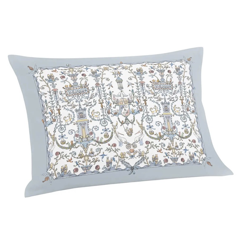 Satin Cushion Toile de Jouy Blue Caitlin Wilson
