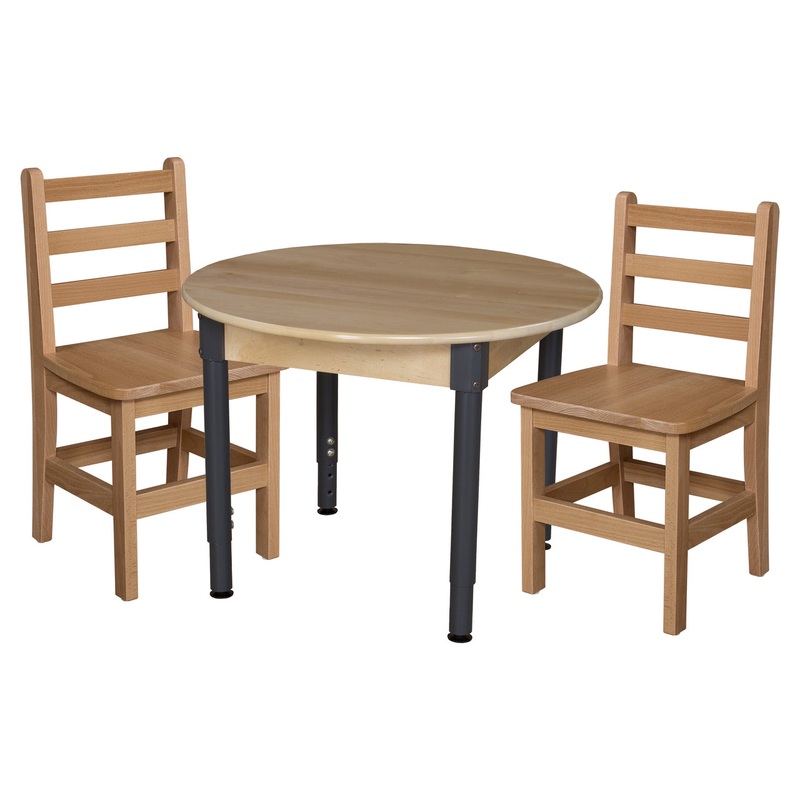 30″ Round Hardwood Adjustable-Height Table w/ Chairs (14″ Seat Height)