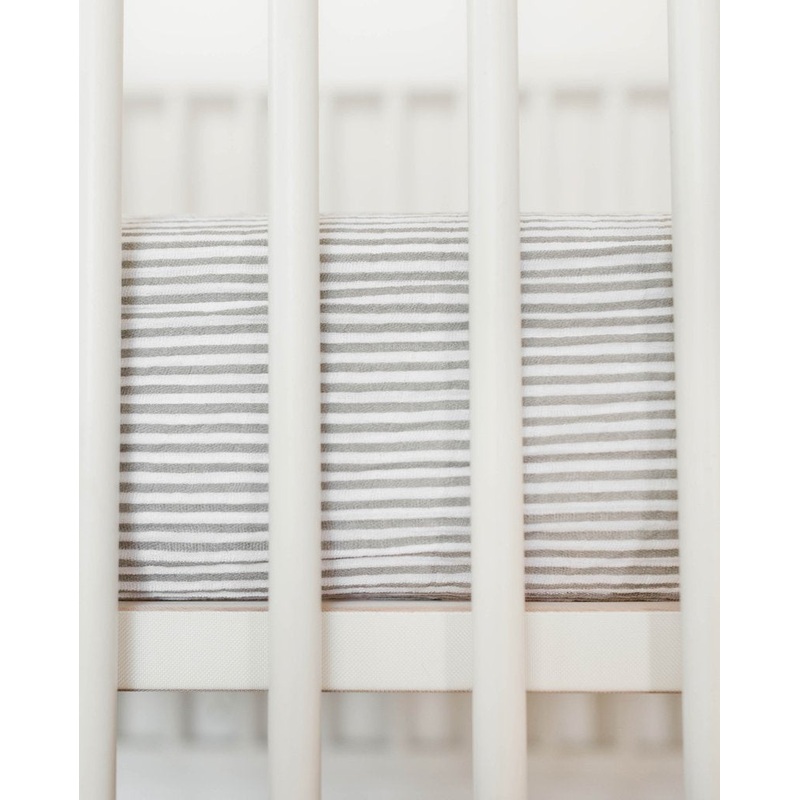 Little Unicorn Cotton Muslin Crib Sheet – Grey Stripe