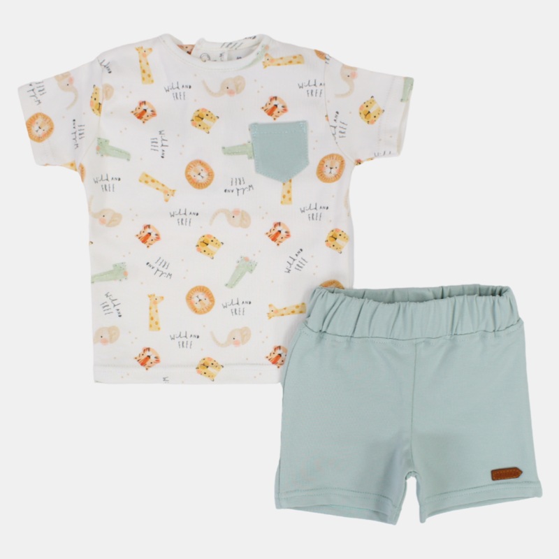 Baby Boys Cotton 2-Piece Outfit Set – Wild Animals’ Heads Design
