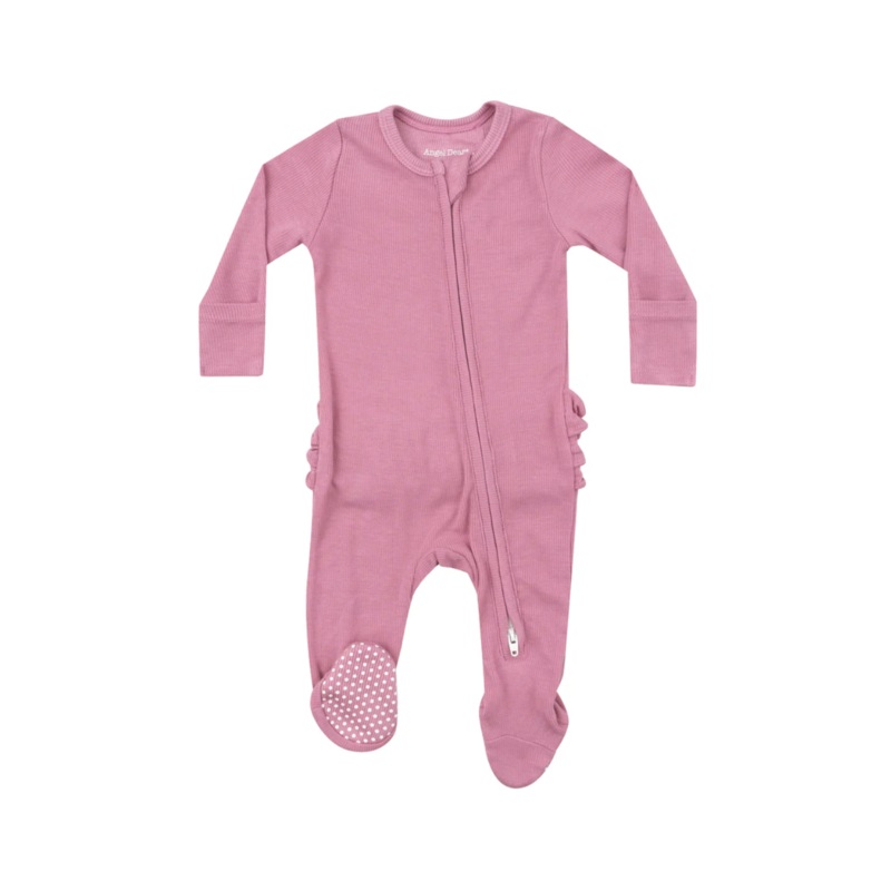 Ribbed 2 Way Ruffle Back Zipper Footie – Wild Rose