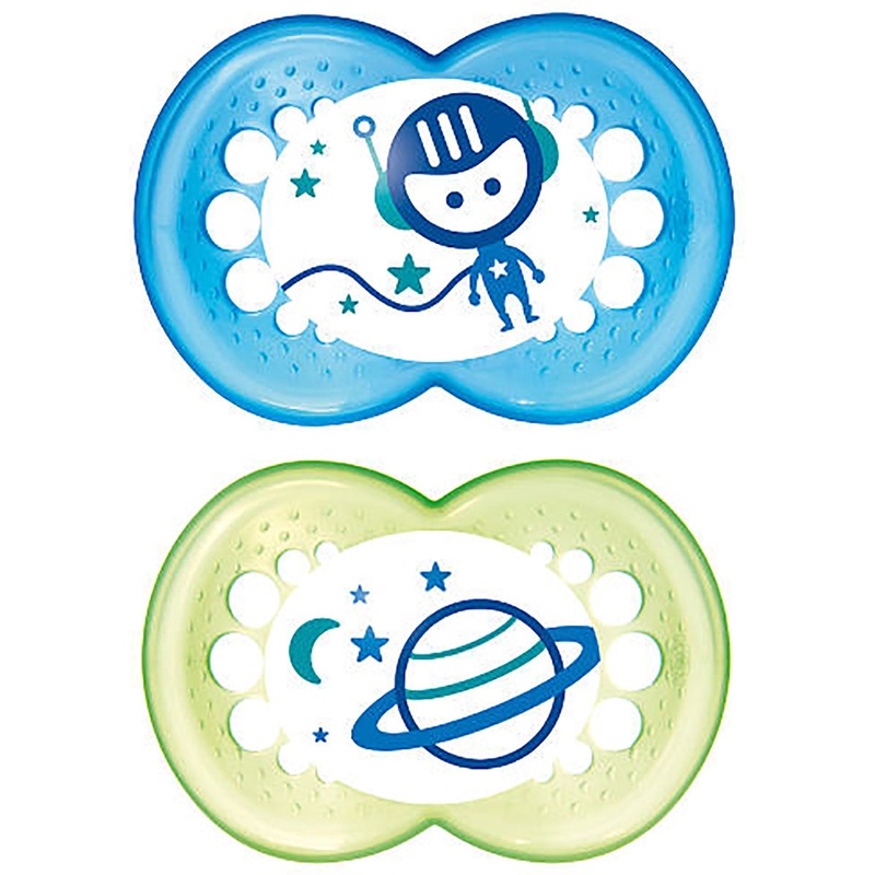 MAM Baby Night Glow in the Dark 6m+ Pacifiers 2 Pack – Blue/Green