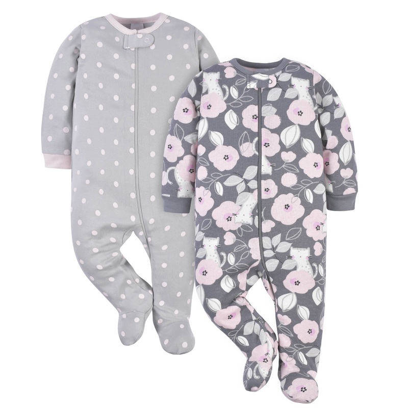 2-Pack Baby Girls Comfy Stretch Floral Leopard Sleep ‘N Plays