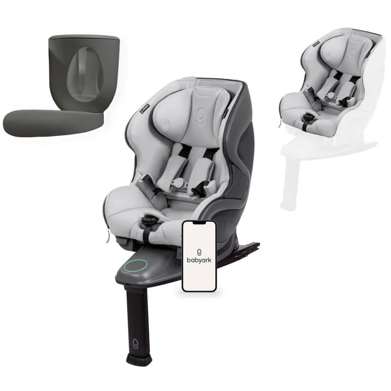 Babyark Smart Convertible Car Seat + Exta Cover + Cup Holder Foodie Bundle – Charcoal Grey / Glacier Ice