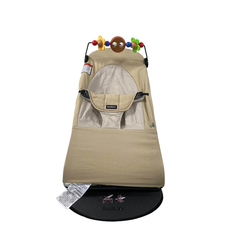 BabyBjorn Bouncer Balance Bundle With Toy Bar, Googly Eyes, Black Frame, Khaki/Beige
