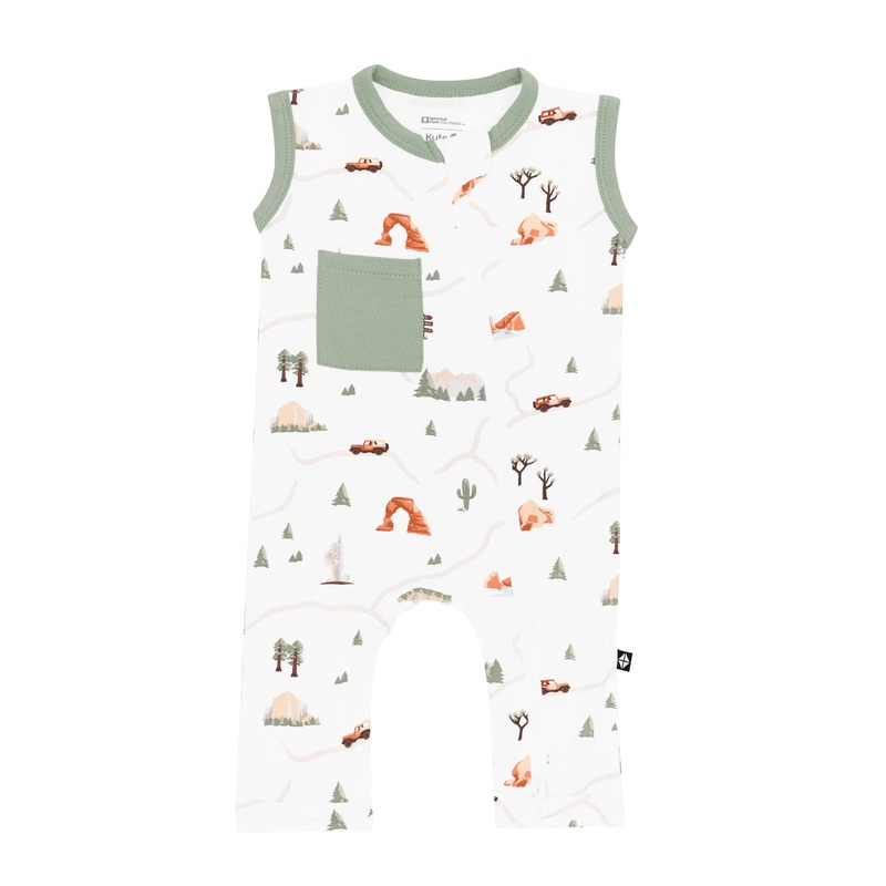 Zippered Sleeveless Romper in Road Trip