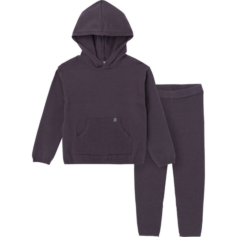 2-Piece Infant & Toddler Dark Grey Hooded Waffle Top and Legging Viscose Set
