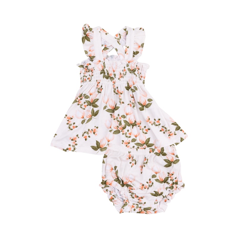 Ruffle Strap Smocked Top + Diaper Cover – Floating Magnolia