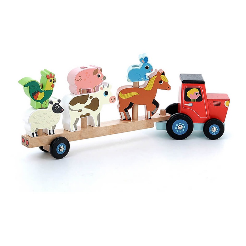 Tractor and trailer with animals stacking game