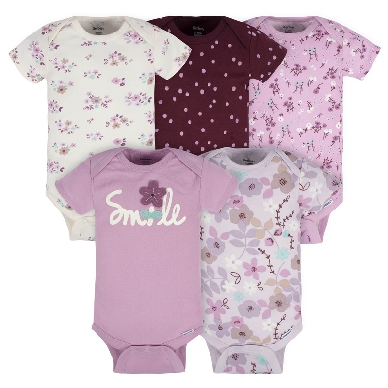 5-Pack Baby Girls Lavender Garden Onesies Bodysuits