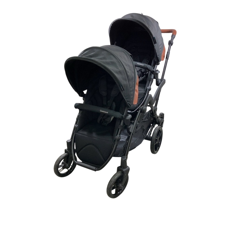 Contours Curve V2 Double Stroller, 2023, Black Herringbone