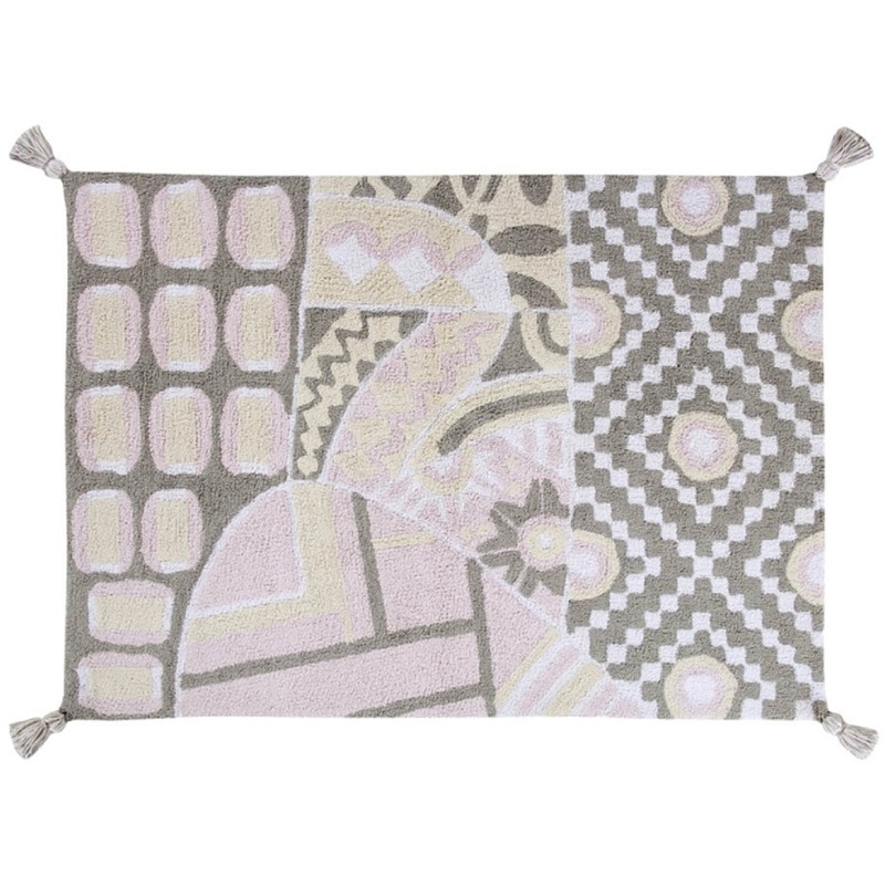 Lorena Canals Indian Bag – Grey/Pink (4′ x 5′ 3″)