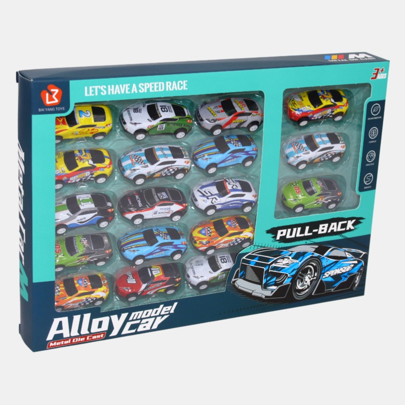 Set of 18 Metal Racing Cars  Pull-Back Feature
