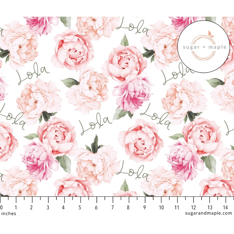 Sugar + Maple Plush Minky Fleece Personalized Blanket | Peonies