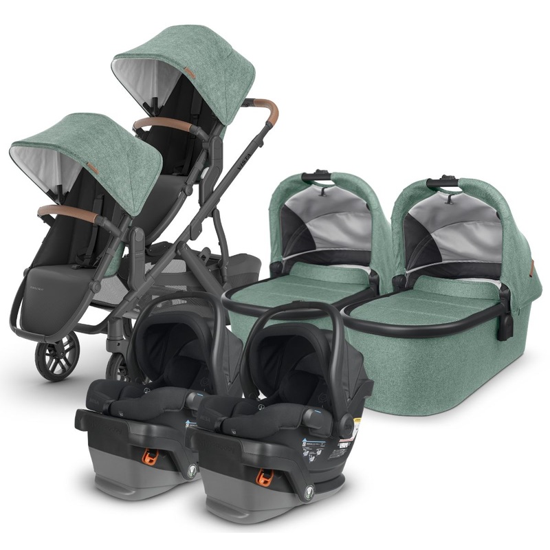 UPPAbaby VISTA V2 Twin Double Stroller + MESA V2 Travel System Bundle with Rumble Seat V2+ – Gwen / Jake