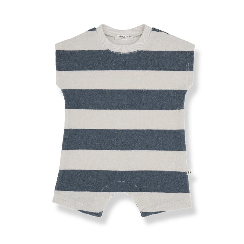 1+ In The Family – Terry Shortie Romper – Petrol Stripe