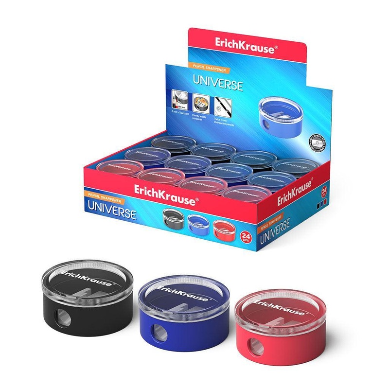 Plastic sharpener ErichKrause Universe with container, color: assorted