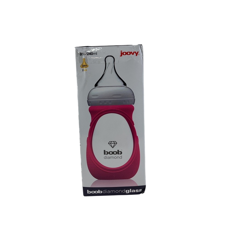 Joovy Boob Diamond Glass Bottles, 1 pack, 8 ounce, Pink Silicone Sleeve