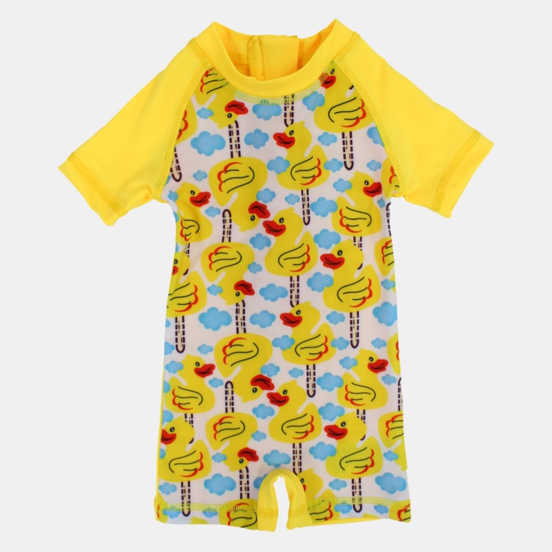 Unisex Baby Swimsuit Overall, Polyester  Yellow with Duck Design