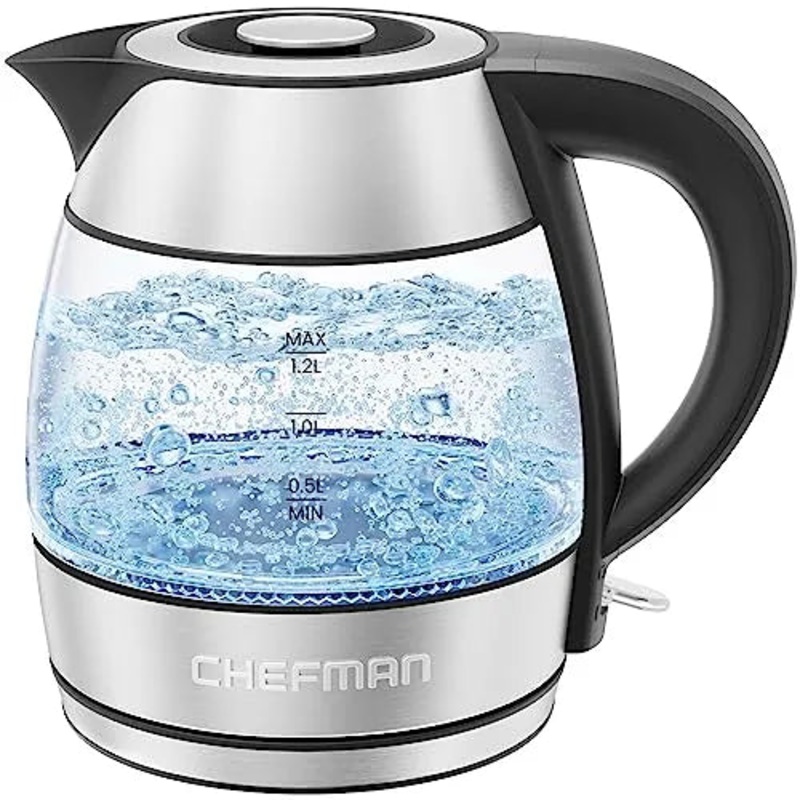 1.2L Rapid Boil Glass Kettle- Stainless Steel (See Description)