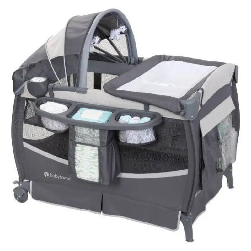 Baby Trend Deluxe II Nursery Center Portable Playard – Misty Gray