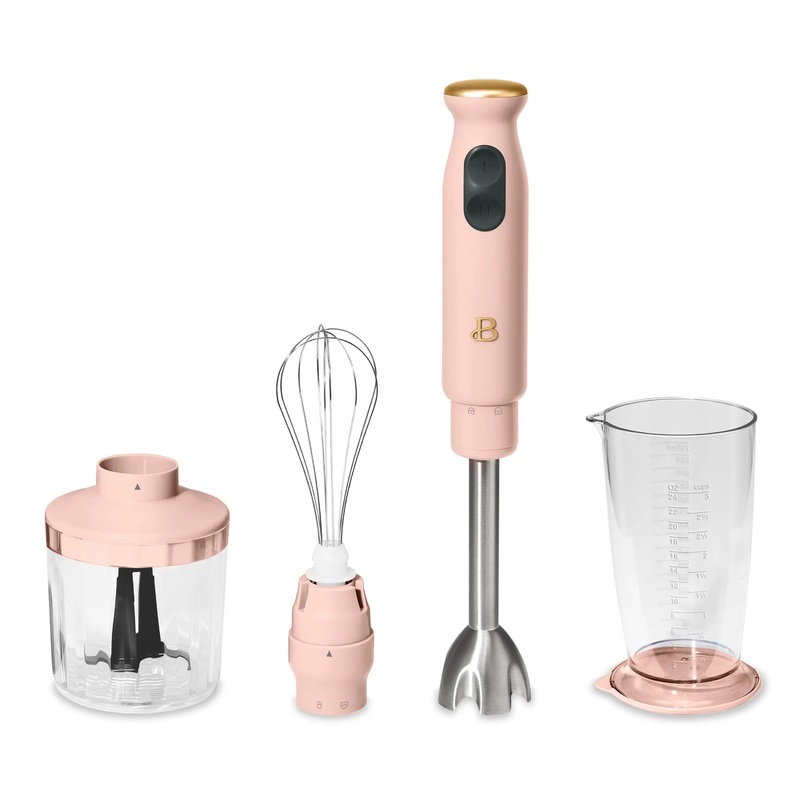 Beautiful by Drew Barrymore 2-Speed Immersion Blender with Chopper & Measuring Cup- Rose