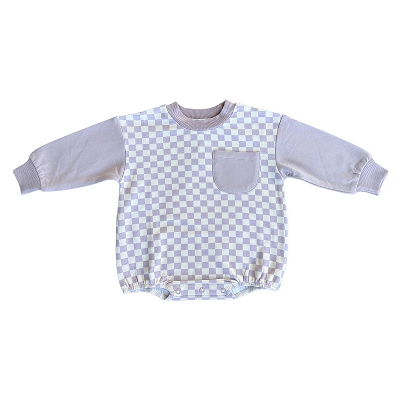 Colorblock Romper – Lavender Cloud Checkered