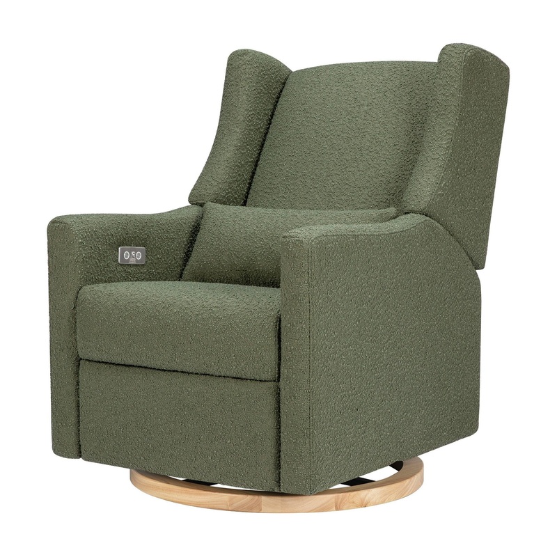 Kiwi Glider Power Recliner with USB – Olive Boucle/Light Wood Base