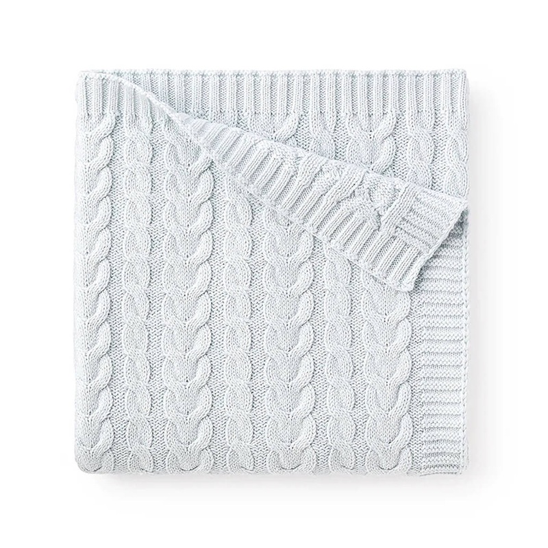 Horseshoe Cable Knit Blanket Pale Blue