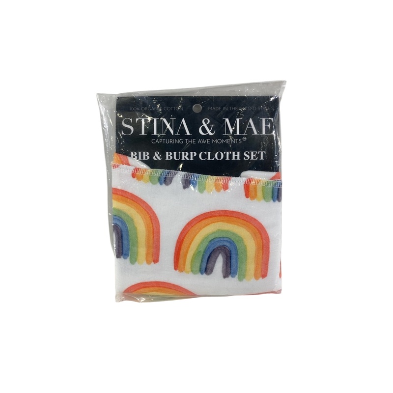 Stina & Mae Organic Cotton Baby Bib/Burp Cloth Set, Over The Rainbow