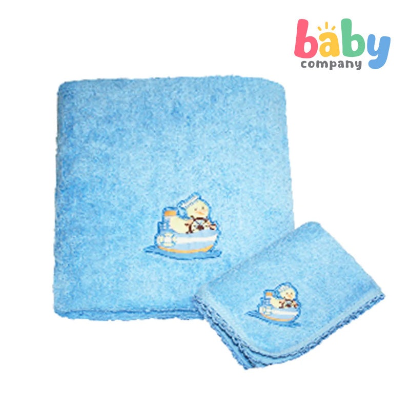 Baby Martel Bath Towel Duck In Ship – Baby Blue