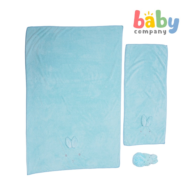 Bloom 3-Piece Bath Towel and Loofah Set For Kids – Green Bunny