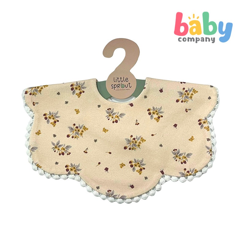 Little Sprout Petal Scallop Bib – Cream and Blue Floral