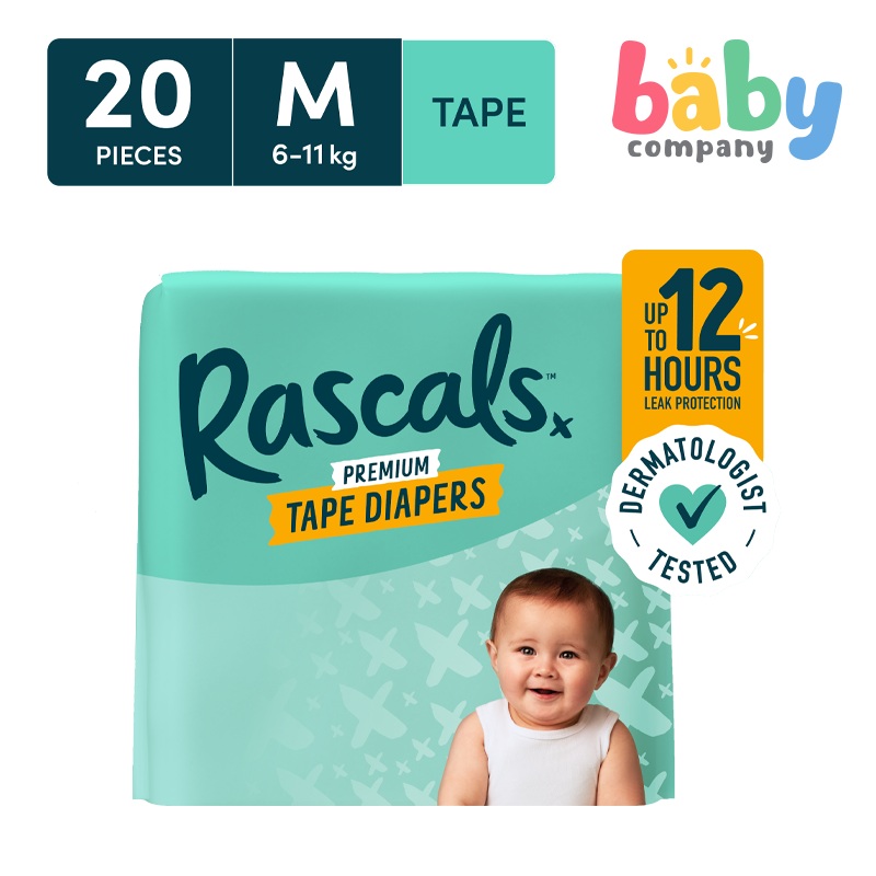 RascalsDiapers Tape, ConveniencePack – Medium, 20pads
