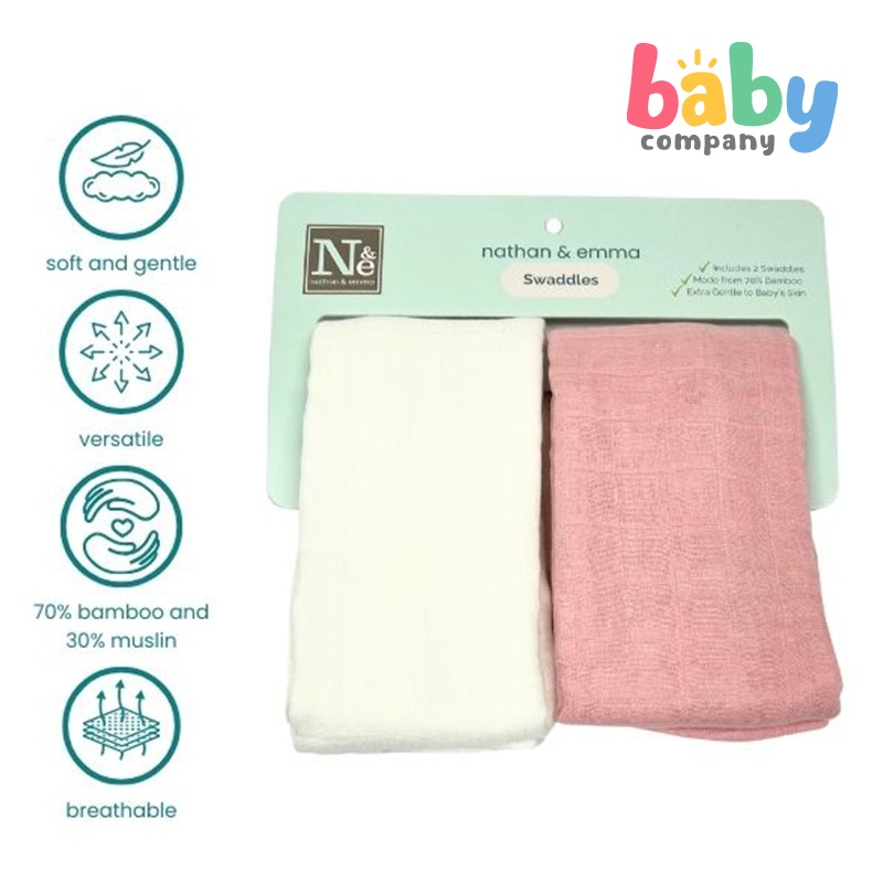 Nathan & Emma Swaddle – White/Baby Pink