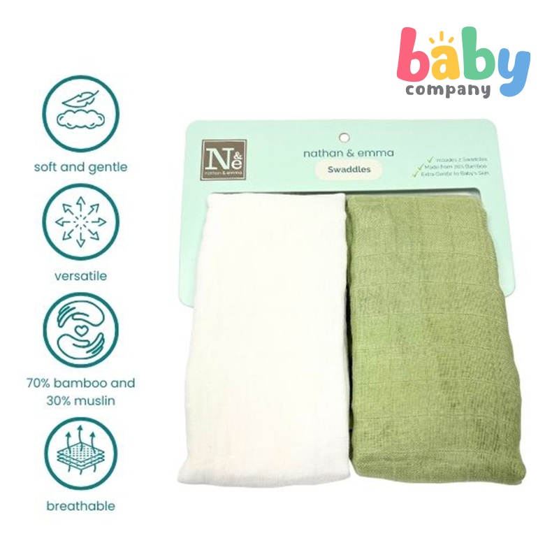Nathan & Emma Swaddle – White/Sage Green