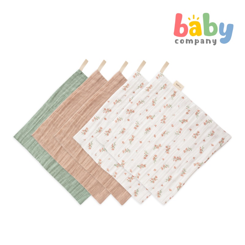 Mushie 5-Pack Muslin Washcloth – Pink Flowers Combo