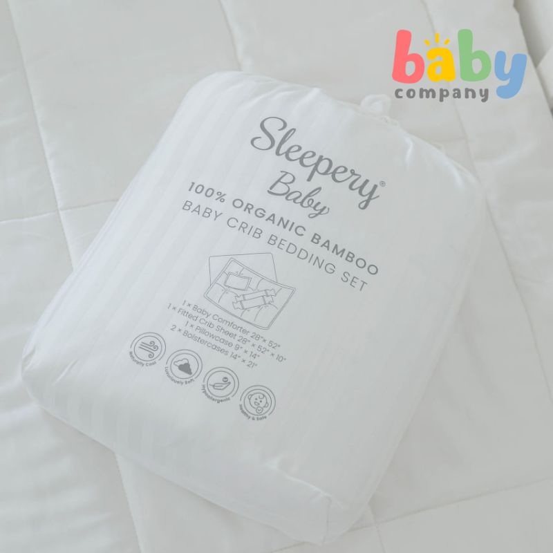 Sleepery Baby Organic Bamboo Crib Bedding 5pc Set – White Stripes